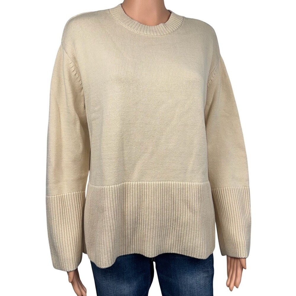 GAP Sweater Womens Medium Taupe Knit Crewneck Long Sleeve Cotton Pullover New